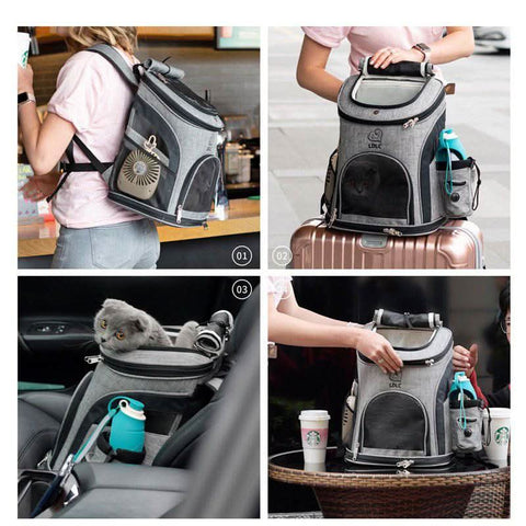 Pet Backpack Dual Shoulder Oxford Fabric Portable Cat Dog Carrier - petsbene