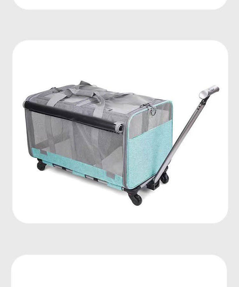 Two compartment cat travel bag with universal Wheels portable large capacity Pet Suitcase - petsbene