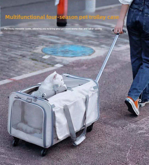 Two compartment cat travel bag with universal Wheels portable large capacity Pet Suitcase - petsbene