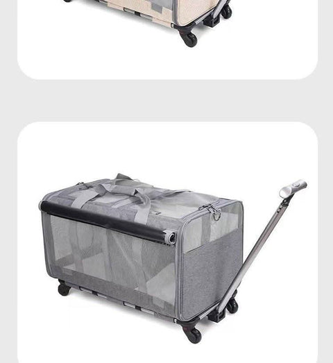 Two compartment cat travel bag with universal Wheels portable large capacity Pet Suitcase - petsbene
