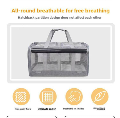 Two compartment cat travel bag with universal Wheels portable large capacity Pet Suitcase - petsbene