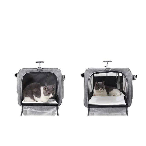 Two compartment cat travel bag with universal Wheels portable large capacity Pet Suitcase - petsbene