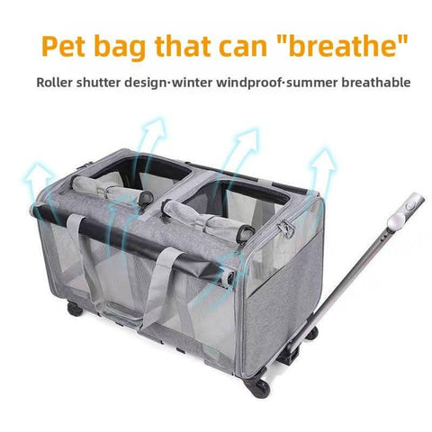Two compartment cat travel bag with universal Wheels portable large capacity Pet Suitcase - petsbene