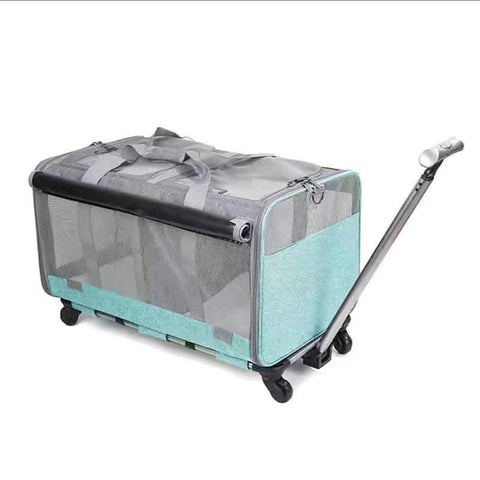 Two compartment cat travel bag with universal Wheels portable large capacity Pet Suitcase - petsbene