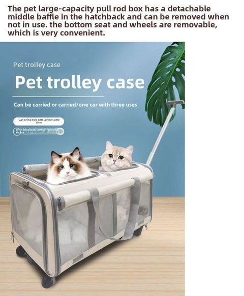 Two compartment cat travel bag with universal Wheels portable large capacity Pet Suitcase - petsbene