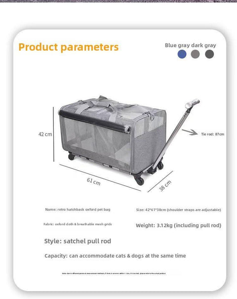 Two compartment cat travel bag with universal Wheels portable large capacity Pet Suitcase - petsbene