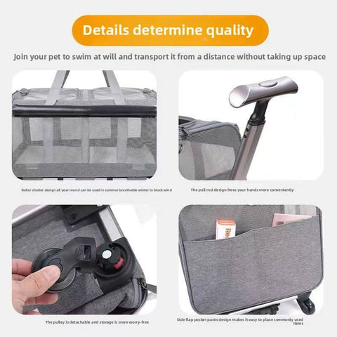 Two compartment cat travel bag with universal Wheels portable large capacity Pet Suitcase - petsbene