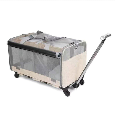 Two compartment cat travel bag with universal Wheels portable large capacity Pet Suitcase - petsbene