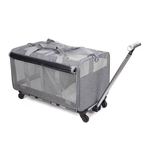 Two compartment cat travel bag with universal Wheels portable large capacity Pet Suitcase - petsbene