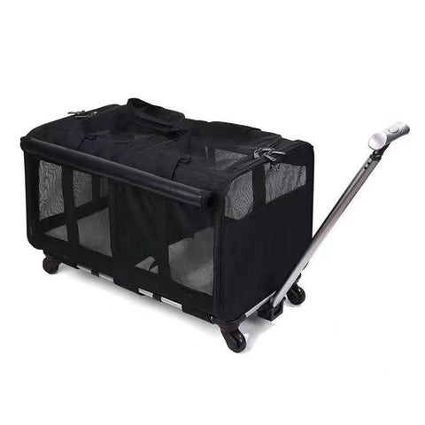 Two compartment cat travel bag with universal Wheels portable large capacity Pet Suitcase - petsbene